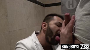 Latino stud sucking cock before bareback and cum in mouth