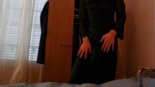 Sexy crossdresser stealing roommate prom dress