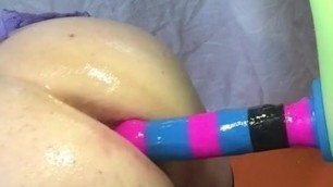 Tranny asshole gapes and farts on silicon dildo + pink feet