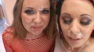Two gorgeous sluts sucking manu cocks